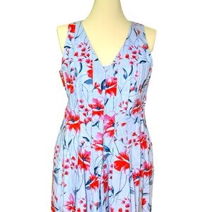 Ivanka Trump blue and red cotton pleated dress, size 14